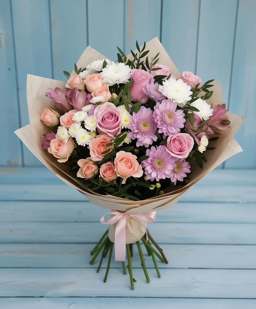 Букет цветов из: Хризантемы, Розы и Альстромерии в Дмитриевском