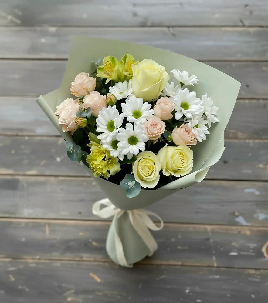 Букет цветов из: Альстромерии, Розы и Хризантемы в Дмитриевском