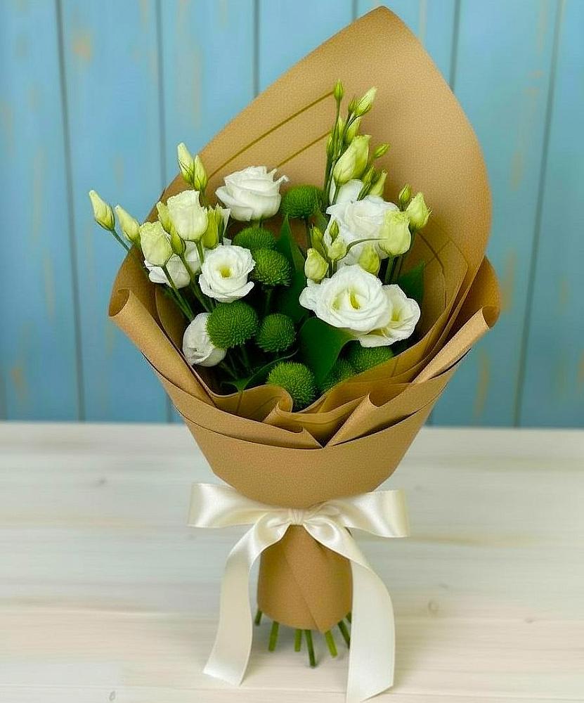 Букет цветов из: Хризантемы и Лизиантусы в Дмитриевском