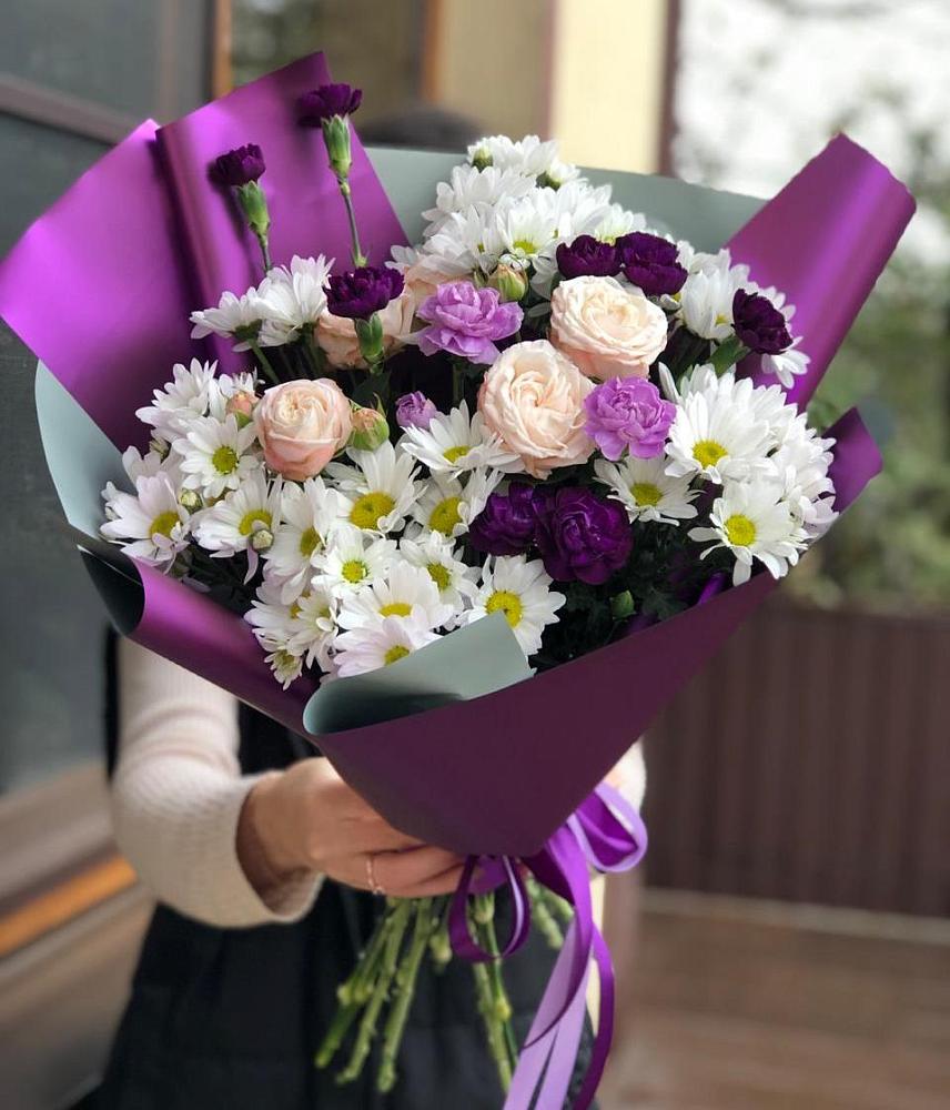 Букет цветов из: Хризантемы, Гвоздики и Розы в Дмитриевском