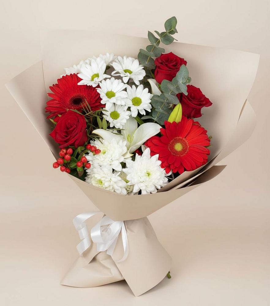 Букет цветов из: Розы, Хризантемы, Герберы и Лилии в Дмитриевском