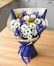 Букет цветов из:  Розы, Ирисы и Хризантемы #REPLACE_PRED# Дмитриевском