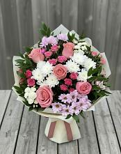 Букет цветов из:  Альстромерии, Гвоздики, Розы и Хризантемы в Дмитриевском