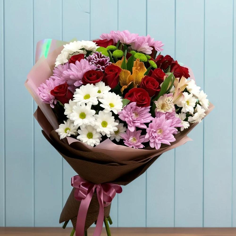 Букет цветов из: Розы, Хризантемы и Альстромерии в Дмитриевском